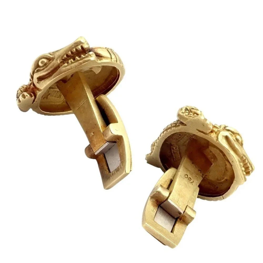Rare! Vintage Kieselstein Cord 18k Yellow Gold Coiled Alligator Cufflinks 1980